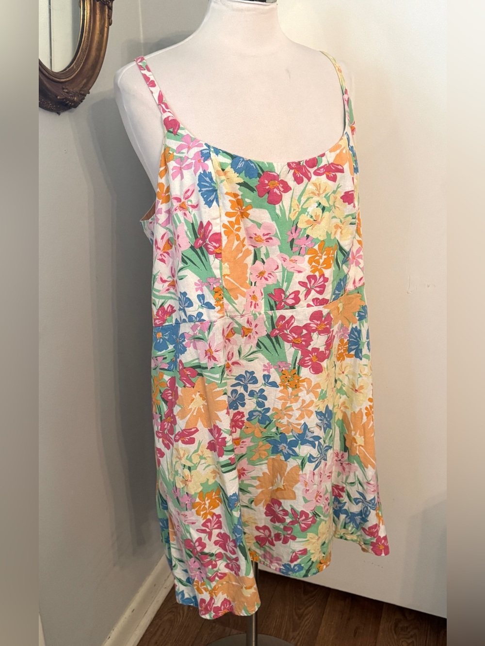 Old Navy XXL Multicolor Smocked Sundress — Pink, Green, Orange Linen Blend